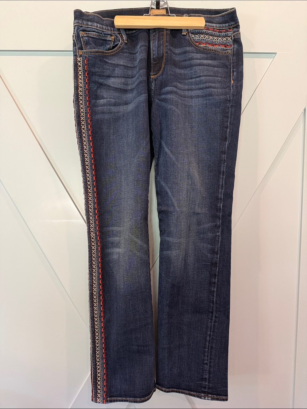 Dark Blue Women’s Jeans with Embroidered Side Stripe